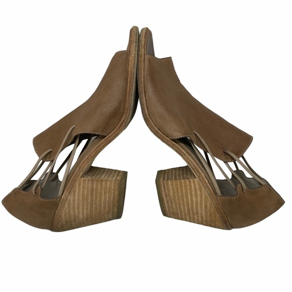 Eileen Fisher Nikki Peep Toe Leather Sandals Sz 9 - Picture 10 of 12